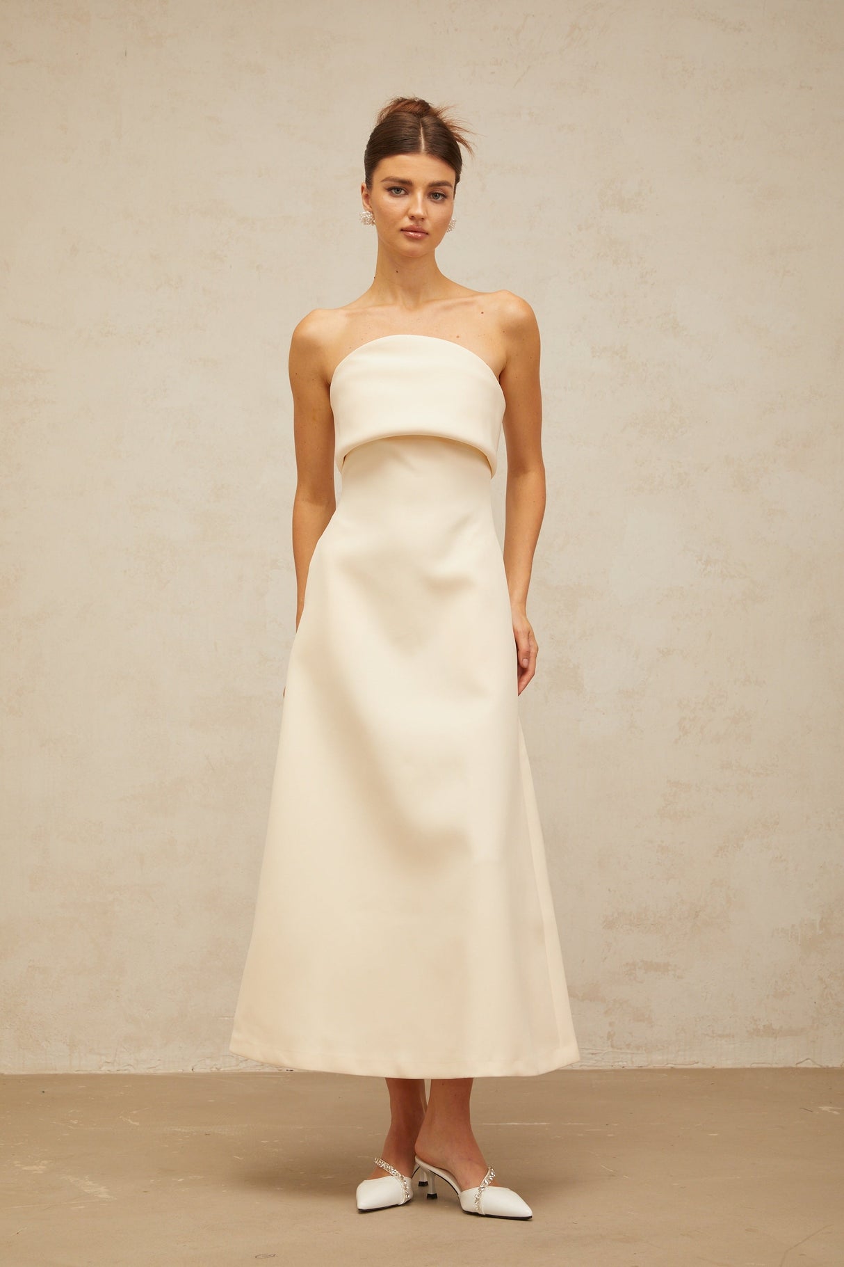 Aurohaya Raphaëlle white folded corset midi dress