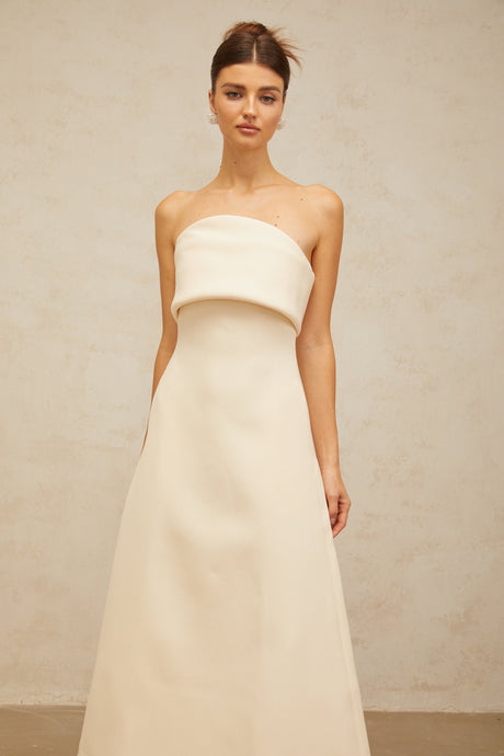 Aurohaya Raphaëlle white folded corset midi dress