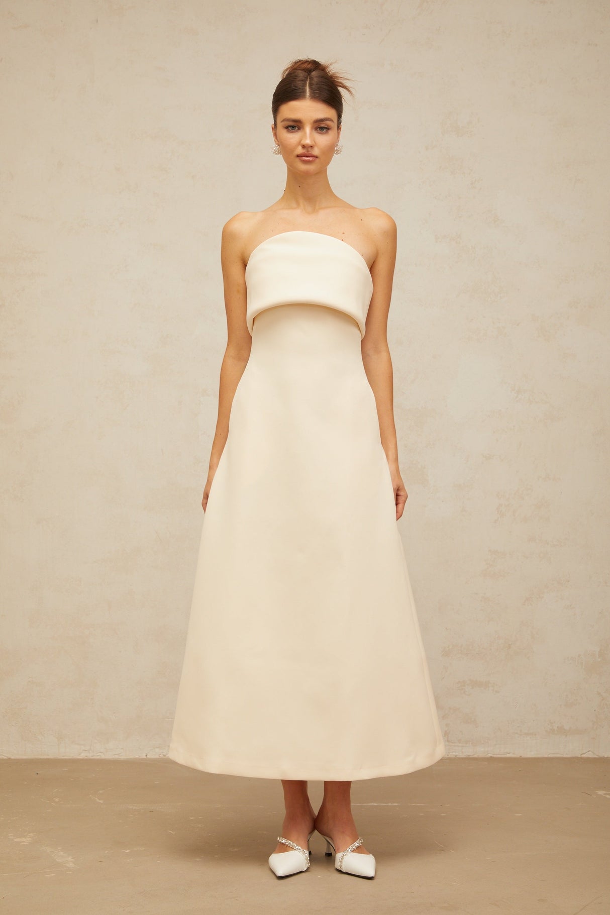 Aurohaya Raphaëlle white folded corset midi dress