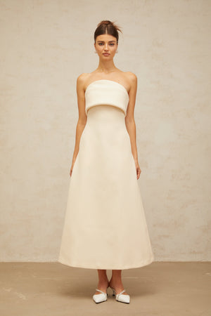 Aurohaya Raphaëlle white folded corset midi dress