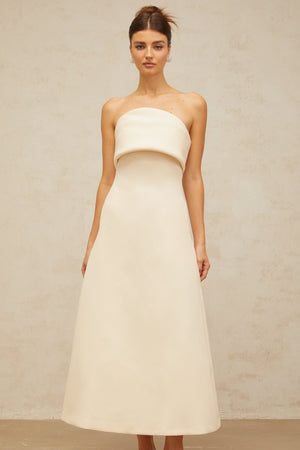 Aurohaya Raphaëlle white folded corset midi dress