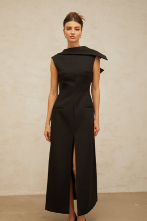 Aurohaya Léonore black deconstructed open-back midi dress