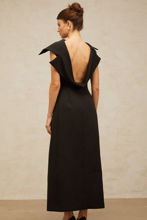 Aurohaya Léonore black deconstructed open-back midi dress