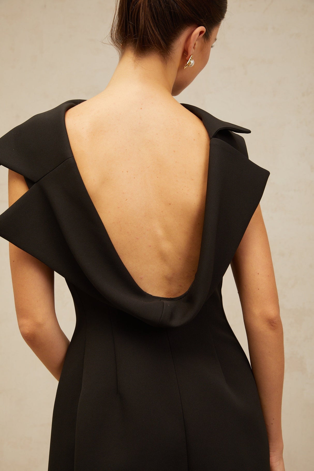 Aurohaya Léonore black deconstructed open-back midi dress