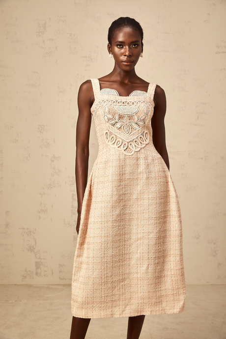 Aurohaya Véronica neutrals interwoven embroidered mini dress