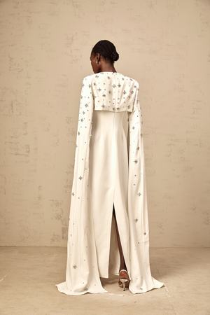 Aurohaya Fanny White Extra-long-sleeve Embellished Gown