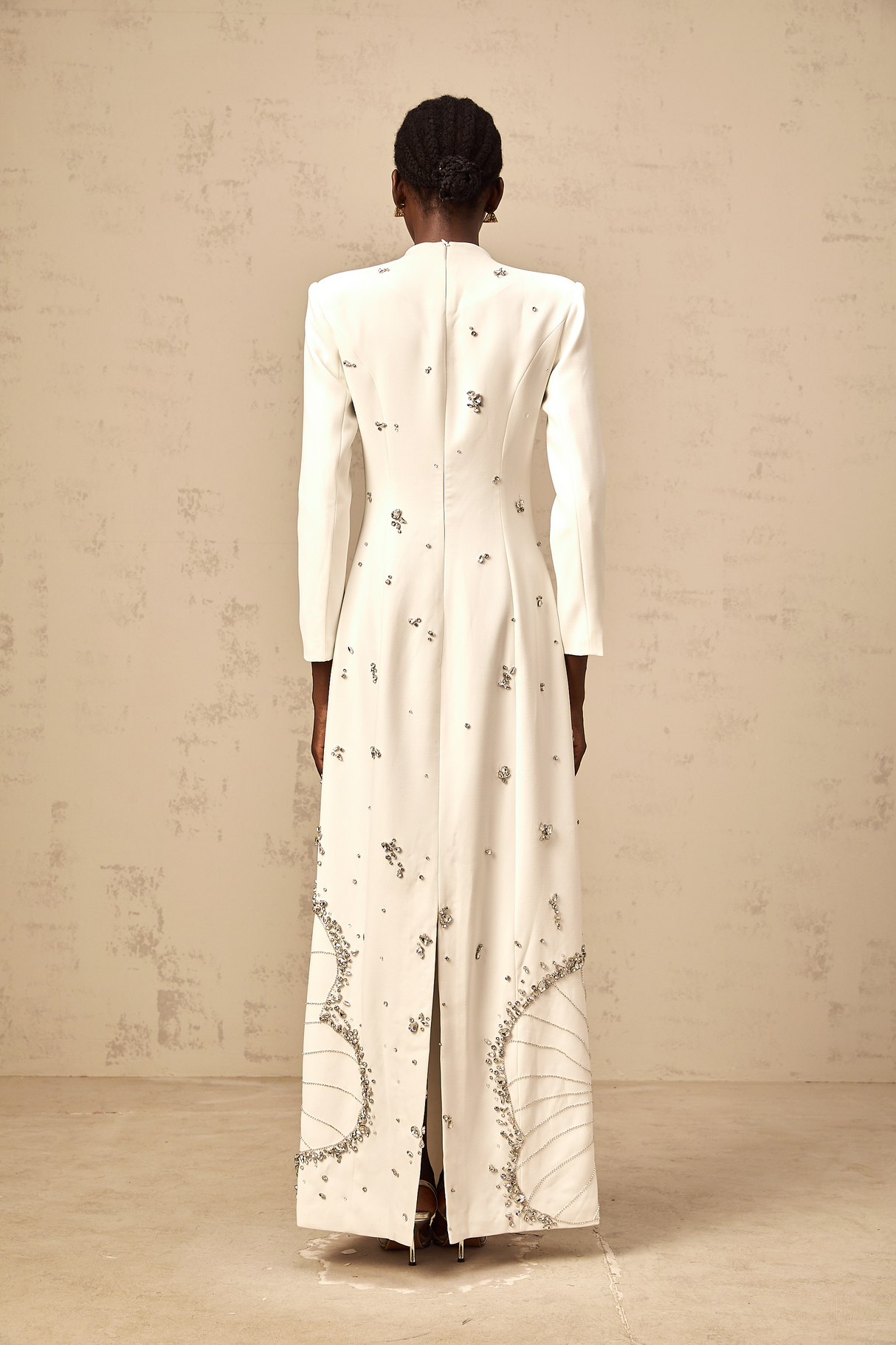 Aurohaya Daphné white lotus-motif embellished maxi dress