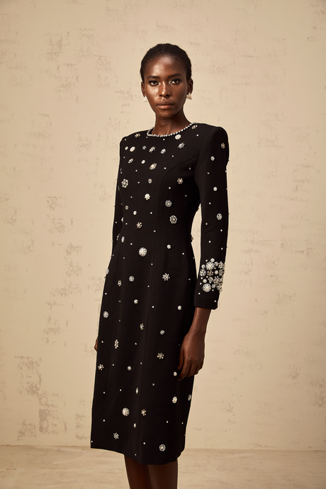 Aurohaya Gaëlle black dart-detail embellished midi dress