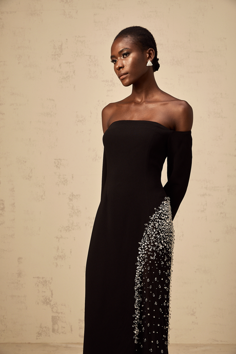 Aurohaya Hyacinthe black mesh-panel embellished maxi dress