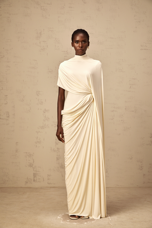 Aurohaya Fenella Asymmetrical Draped Cape & Dress Matching Set
