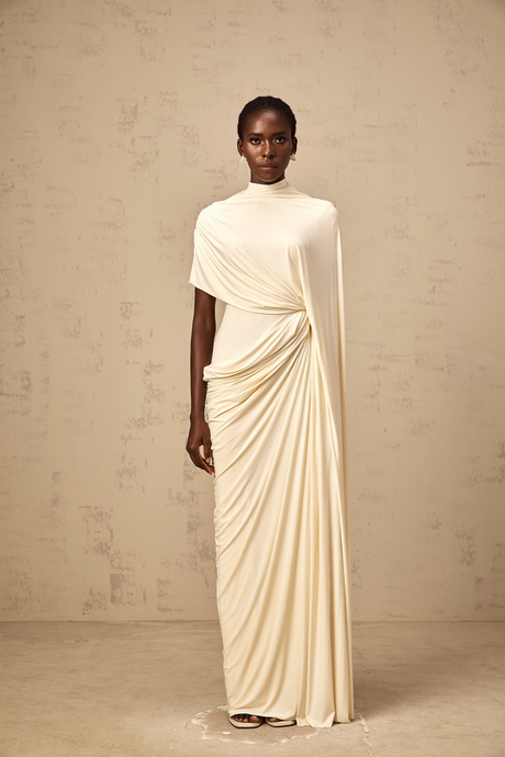 Aurohaya Fenella Asymmetrical Draped Cape & Dress Matching Set