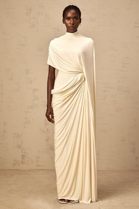 Aurohaya Fenella Asymmetrical Draped Cape & Dress Matching Set