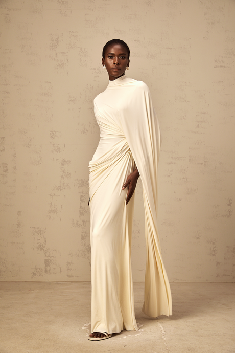 Aurohaya Fenella Asymmetrical Draped Cape & Dress Matching Set