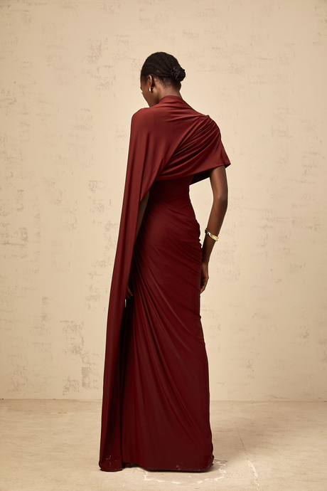 Aurohaya Fenella Asymmetrical Draped Cape & Dress Matching Set