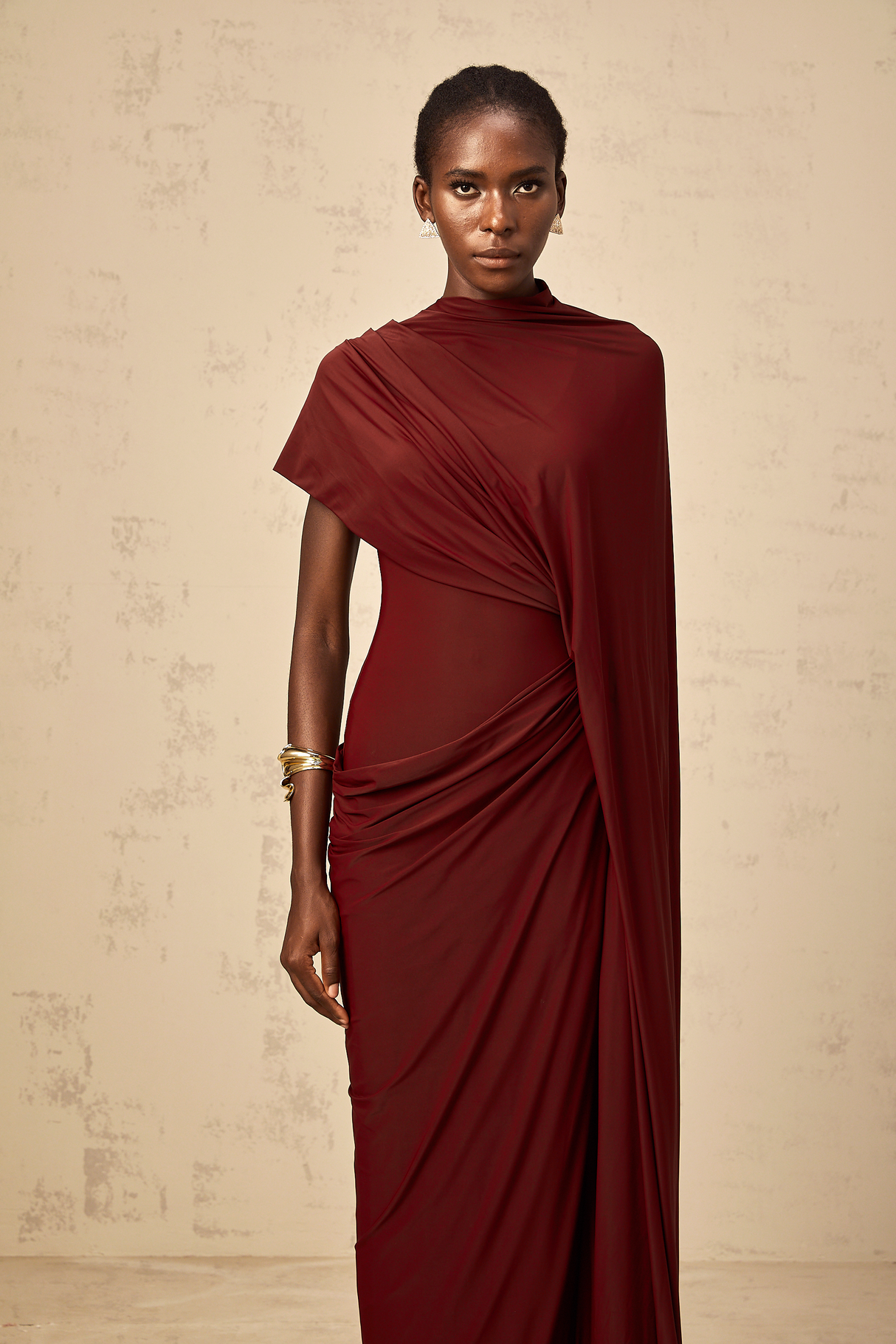 Aurohaya Fenella Asymmetrical Draped Cape & Dress Matching Set
