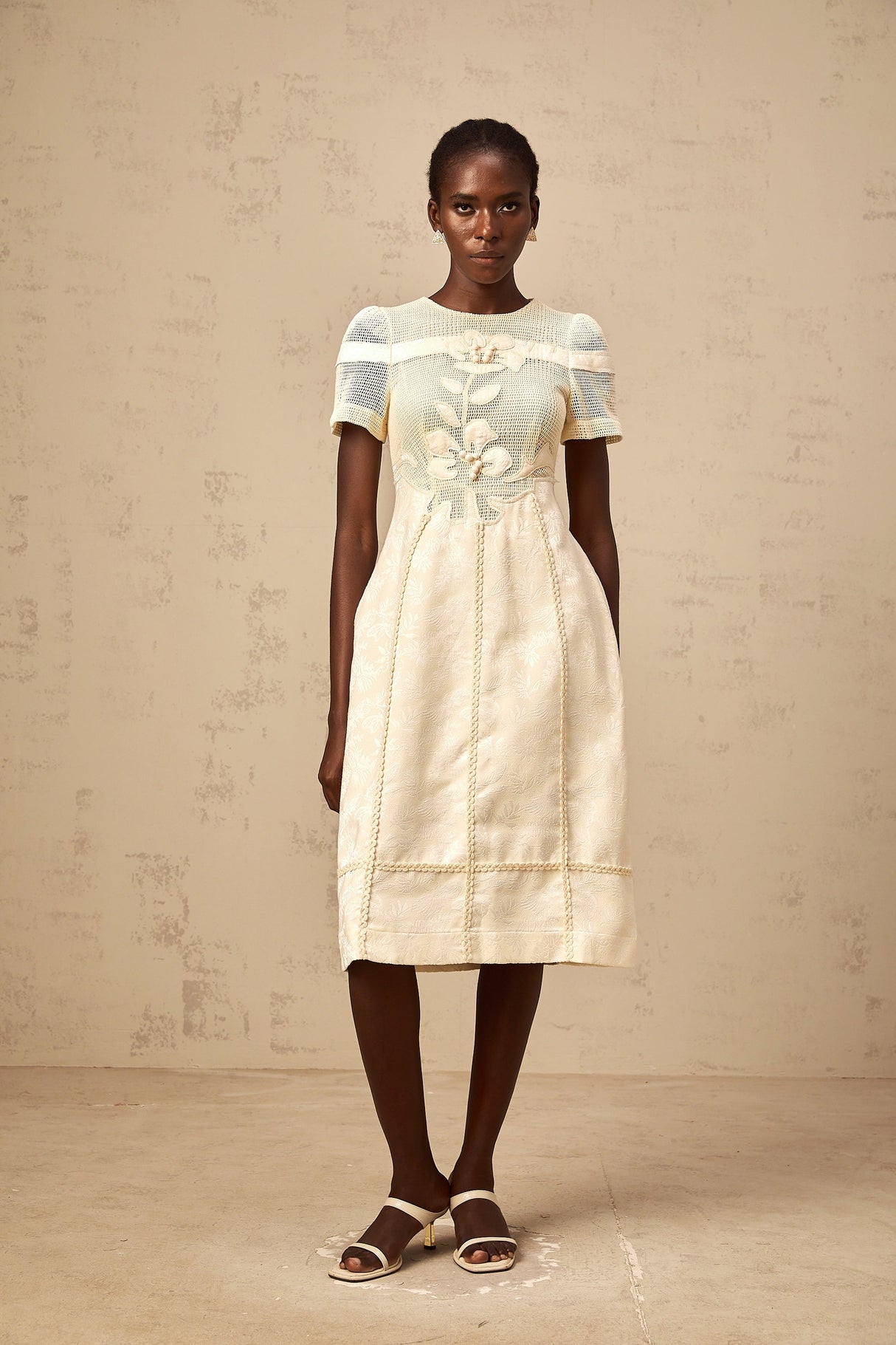 Aurohaya Diane floral embroidered openwork midi dress