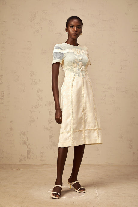 Aurohaya Diane floral embroidered openwork midi dress