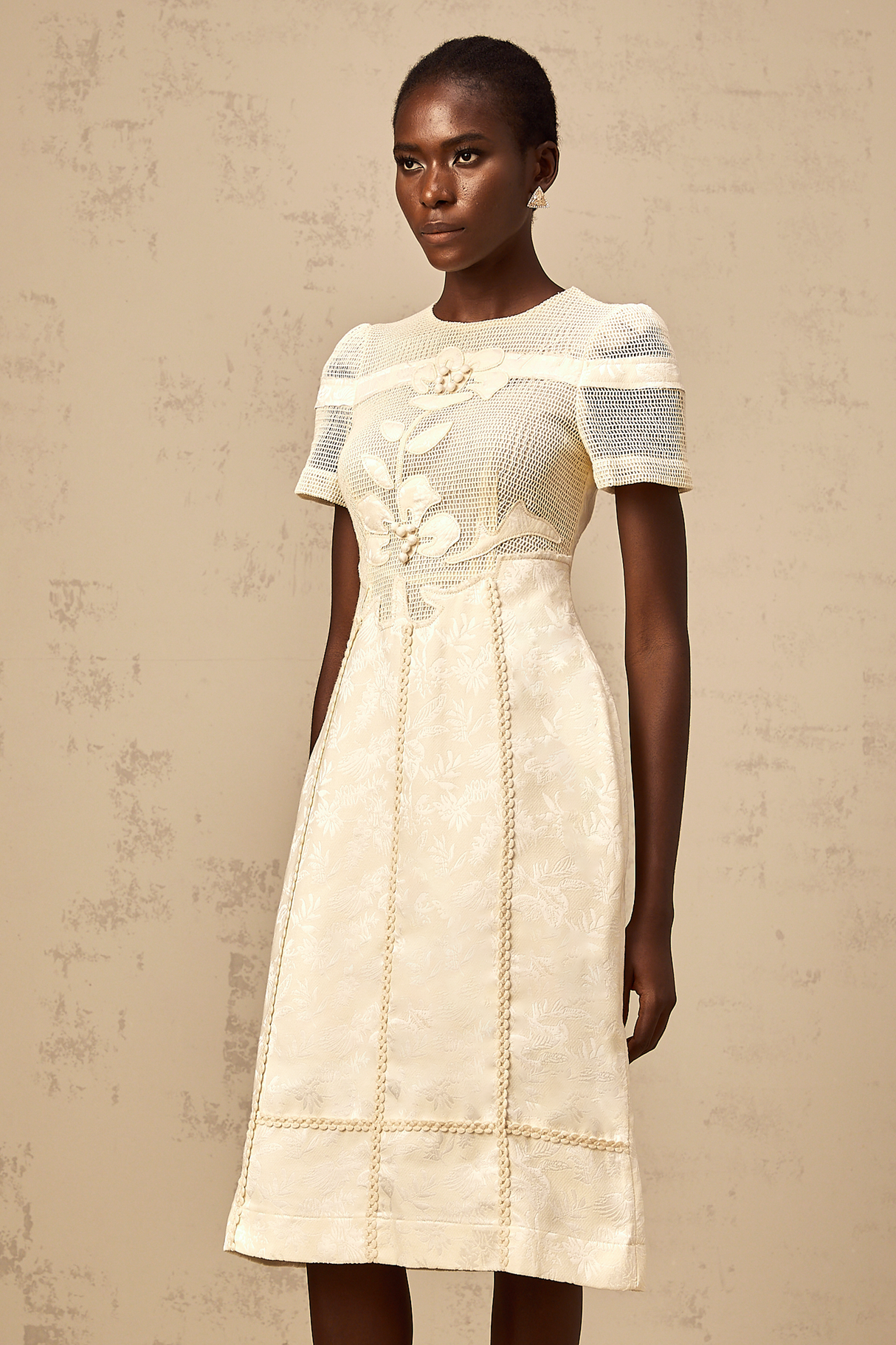 Aurohaya Diane floral embroidered openwork midi dress
