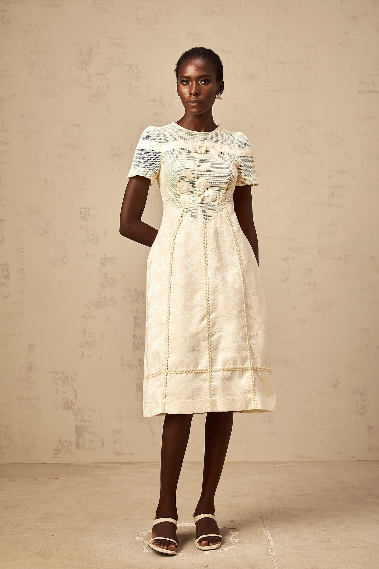 Aurohaya Diane floral embroidered openwork midi dress
