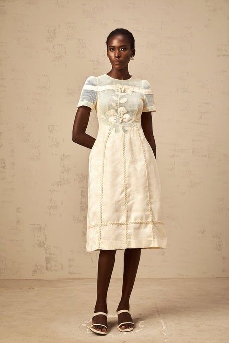 Aurohaya Diane floral embroidered openwork midi dress