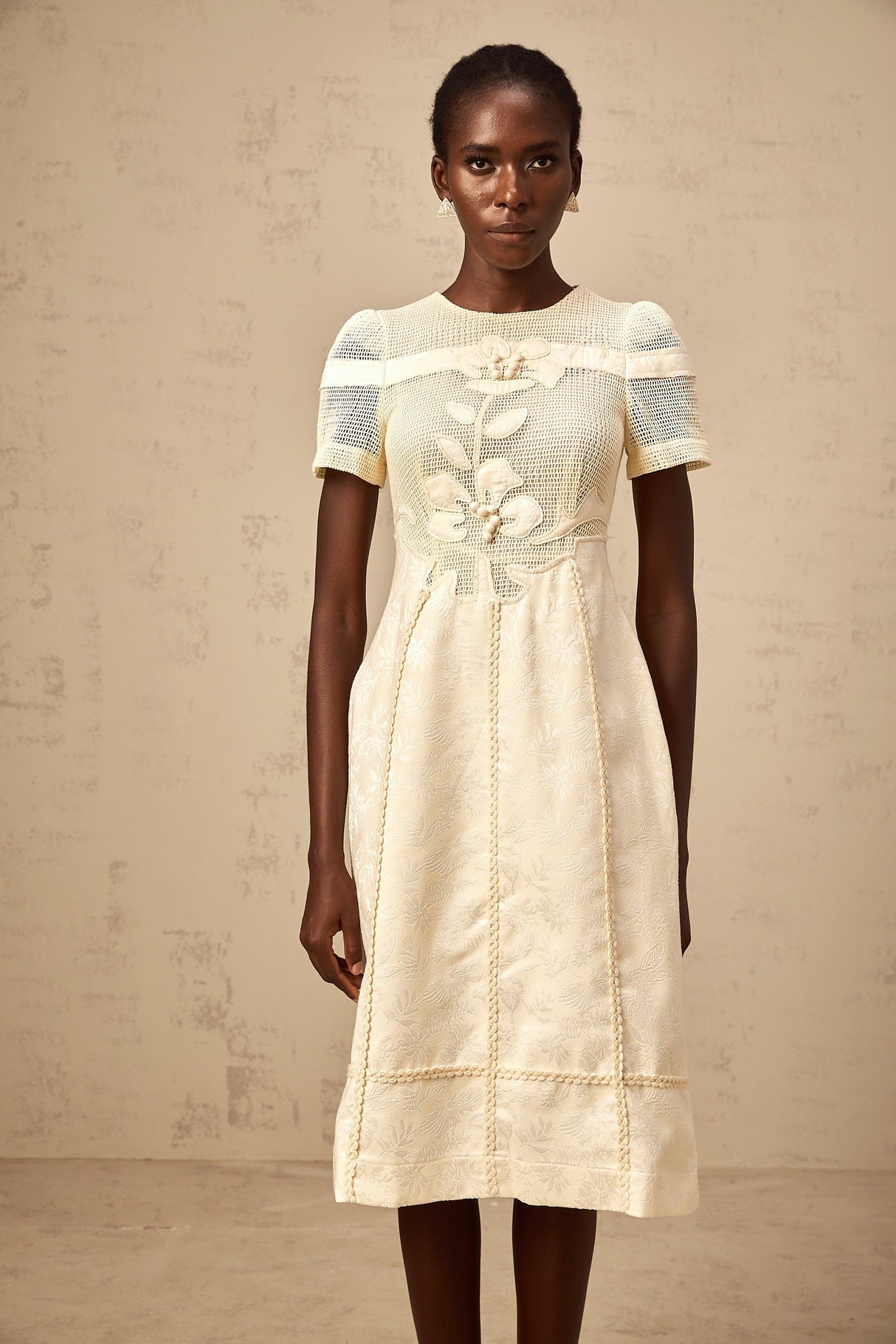 Aurohaya Diane floral embroidered openwork midi dress