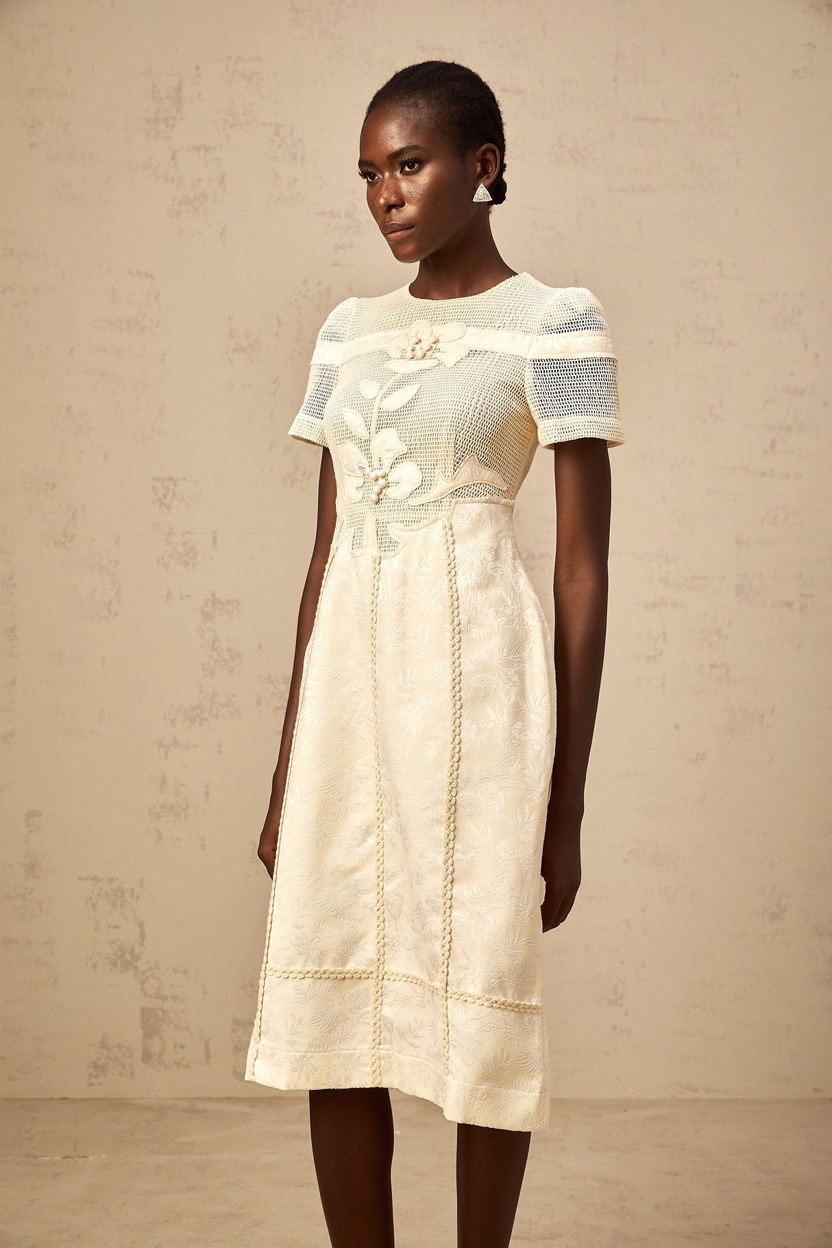 Aurohaya Diane floral embroidered openwork midi dress