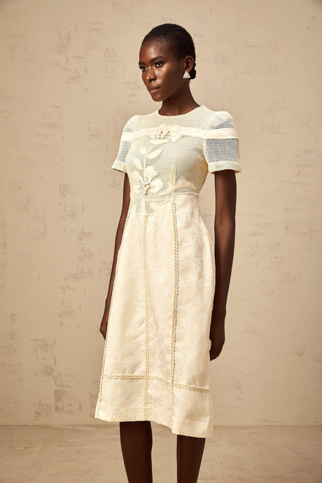 Aurohaya Diane floral embroidered openwork midi dress