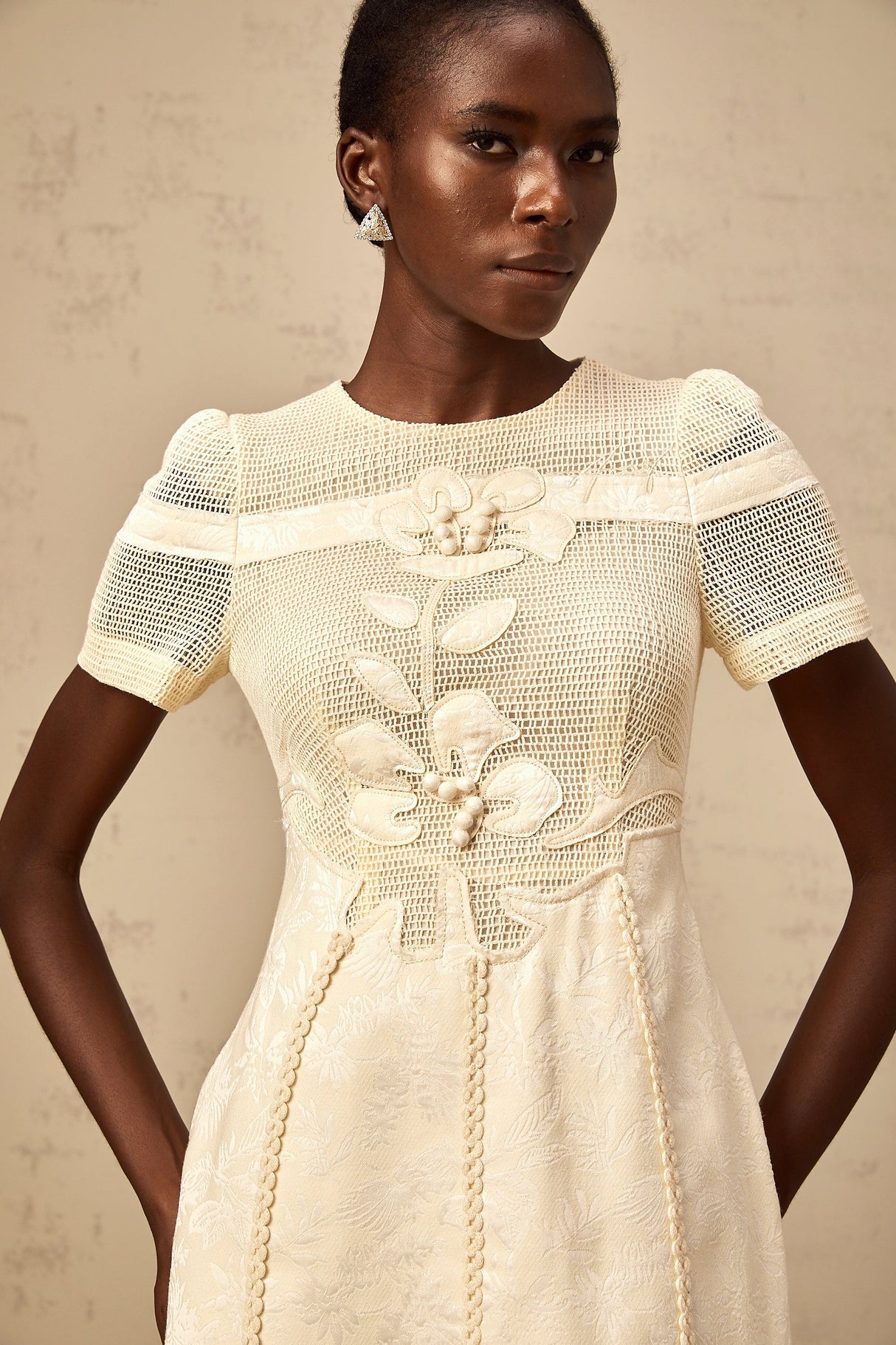 Aurohaya Diane floral embroidered openwork midi dress
