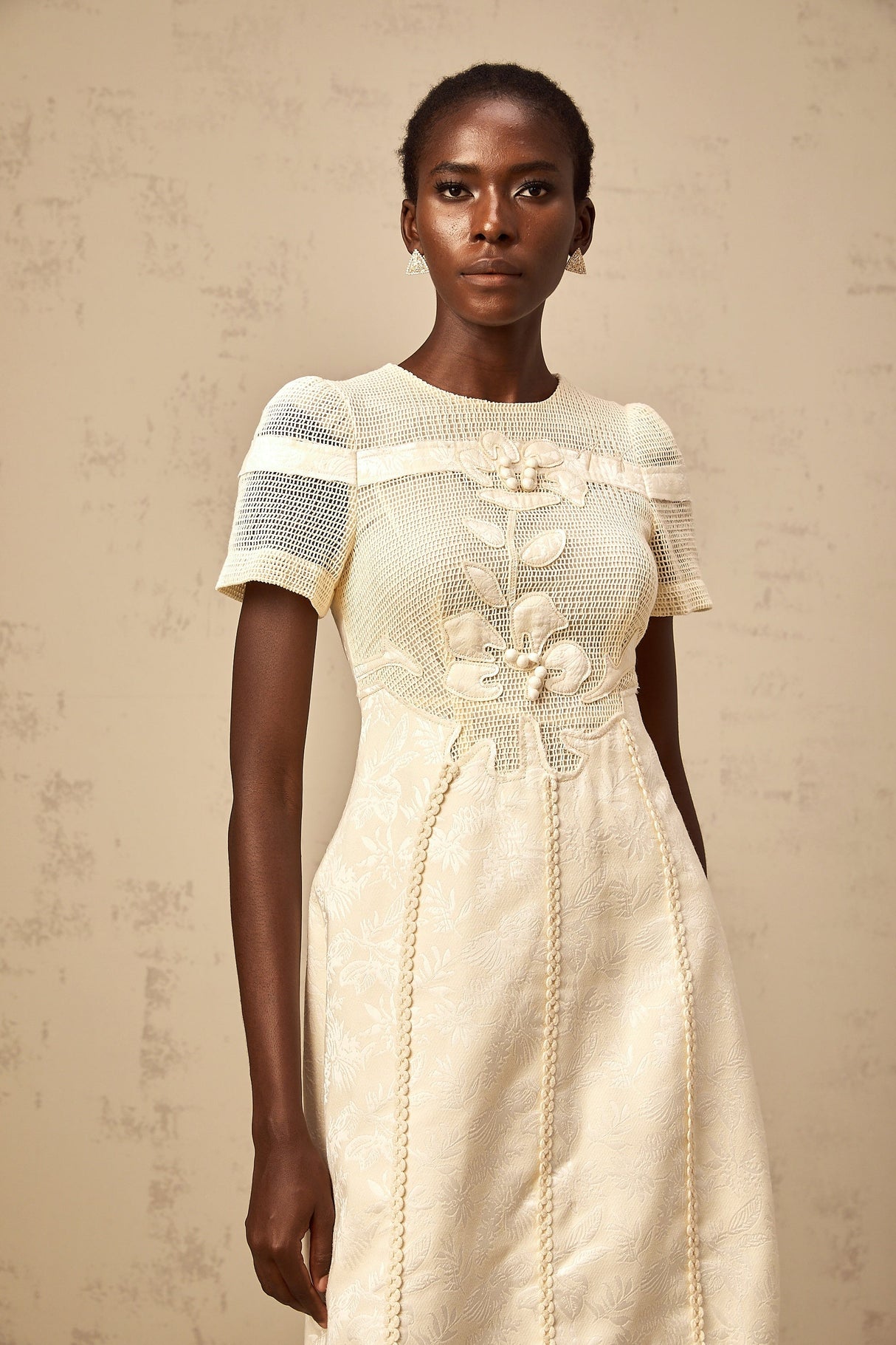 Aurohaya Diane floral embroidered openwork midi dress