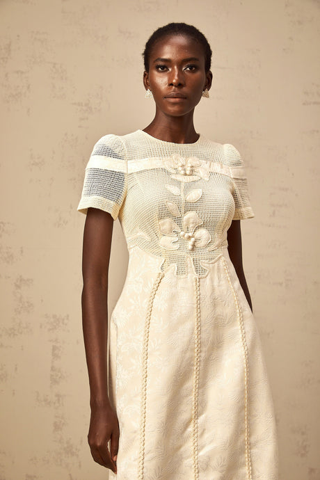 Aurohaya Diane floral embroidered openwork midi dress