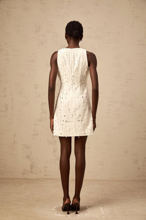 Aurohaya Flavie white A-line embellished mini dress