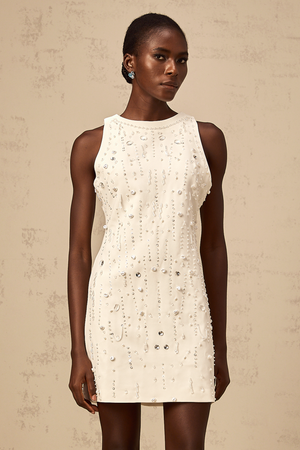 Aurohaya Flavie white A-line embellished mini dress