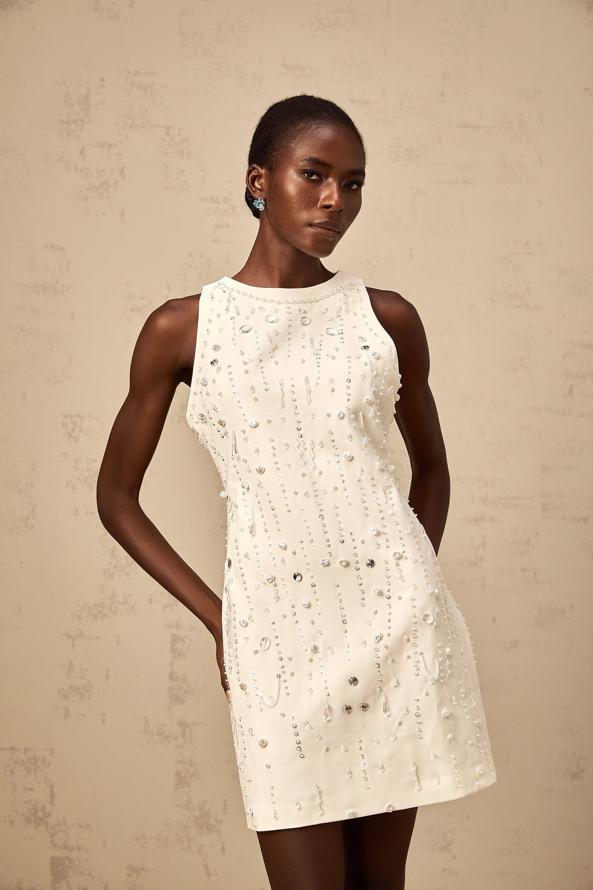 Aurohaya Flavie white A-line embellished mini dress