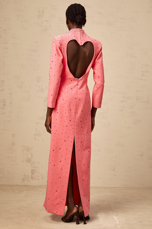 Aurohaya Zélie pink heart cut-out embellished maxi dress