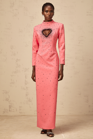 Aurohaya Zélie pink heart cut-out embellished maxi dress
