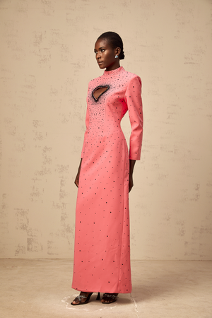 Aurohaya Zélie pink heart cut-out embellished maxi dress