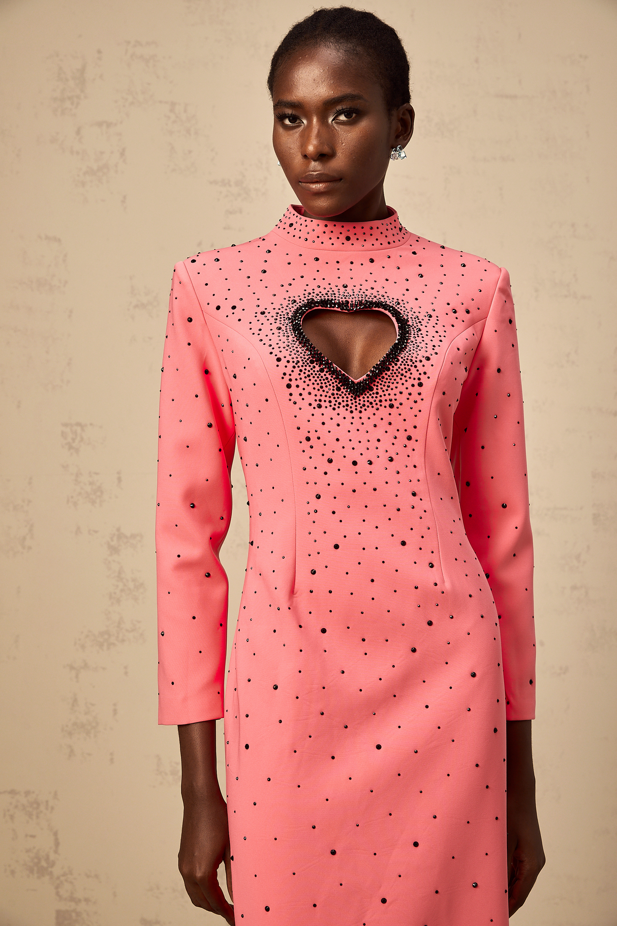 Aurohaya Zélie pink heart cut-out embellished maxi dress