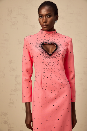 Aurohaya Zélie pink heart cut-out embellished maxi dress