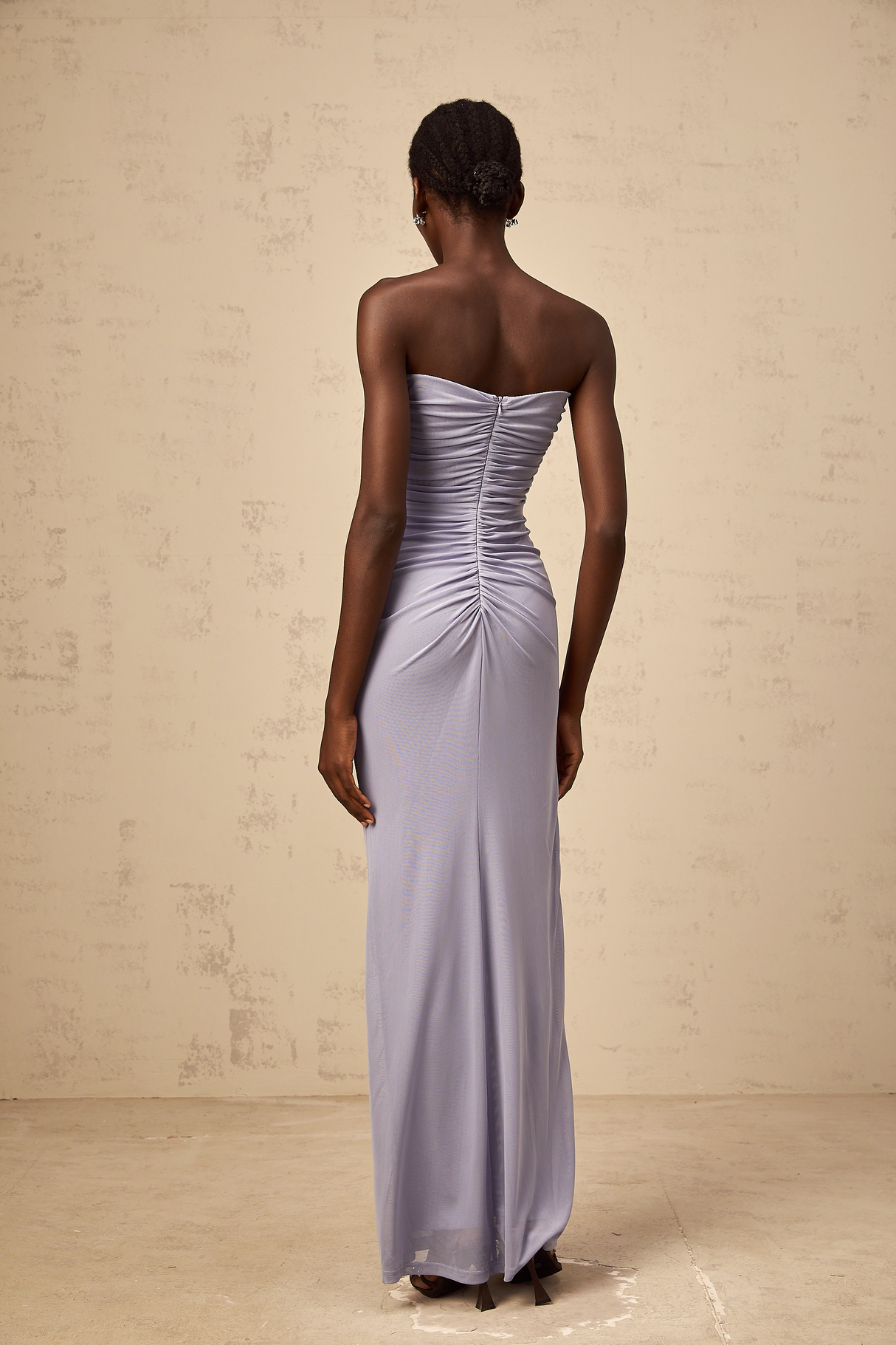 Aurohaya Karine lavender 3D-petal ruched corset maxi dress