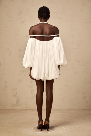 Aurohaya Hortense white floral-appliqué pleated tulle mini dress
