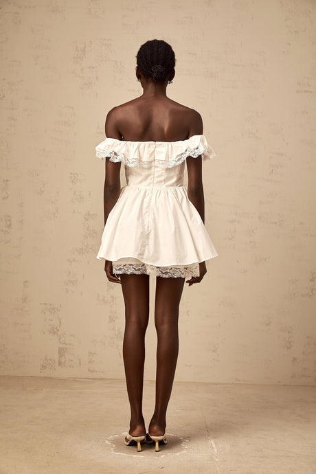 Aurohaya Arsène white oversize-bow ruffled mini dress