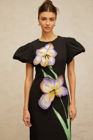 Aurohaya Irène sequined floral-embroidered midi dress in Black