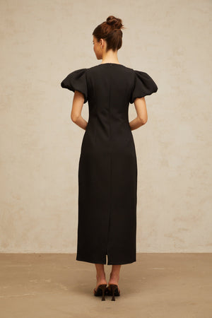 Aurohaya Irène sequined floral-embroidered midi dress in Black