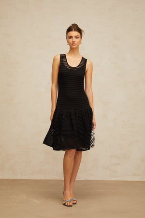 Aurohaya Maelle black flounced pointelle-knit mini dress
