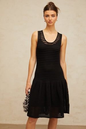 Aurohaya Maelle black flounced pointelle-knit mini dress