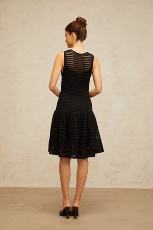 Aurohaya Maelle black flounced pointelle-knit mini dress