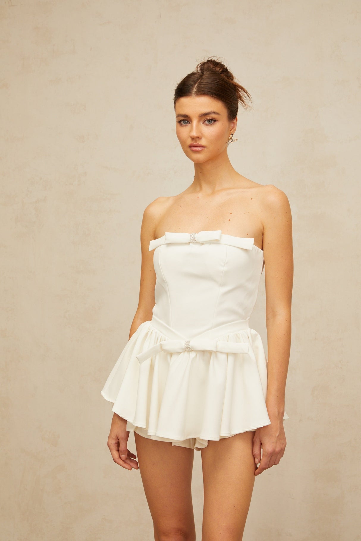 Aurohaya Ariel white bowknot corset mini dress