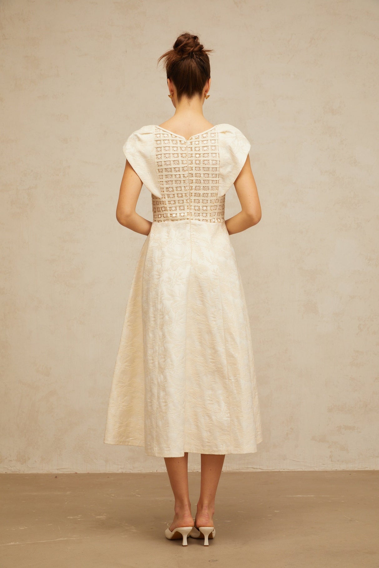 Aurohaya Xenia neutrals floral-embroidered embellished midi dress