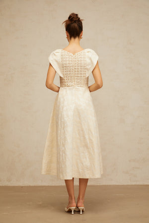 Aurohaya Xenia neutrals floral-embroidered embellished midi dress