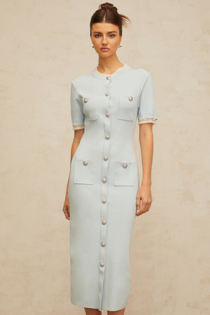 Aurohaya Mélisande light-blue pencil-silhouette knit midi dress